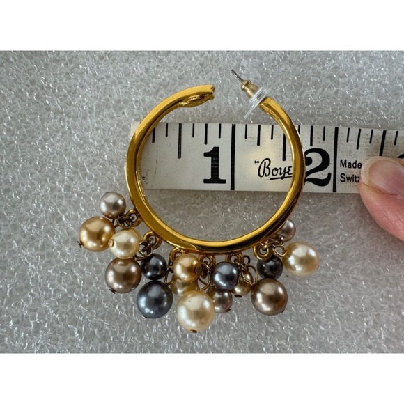 KJL Kenneth Jay Lane Earrings Gold Tone Hoop Faux Pearl Dangle Multicolor - Picture 5 of 5